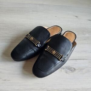Tory Burch Amelia Backless Loafer Slide Mule Flat Black Leather sz 8